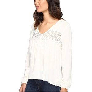 Billabong Cream White Long Sleeve Light Knit Swing Top w/ Crochet Panel